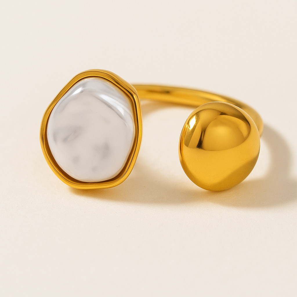 Bague Perle irrégulière, plaqué or 18K