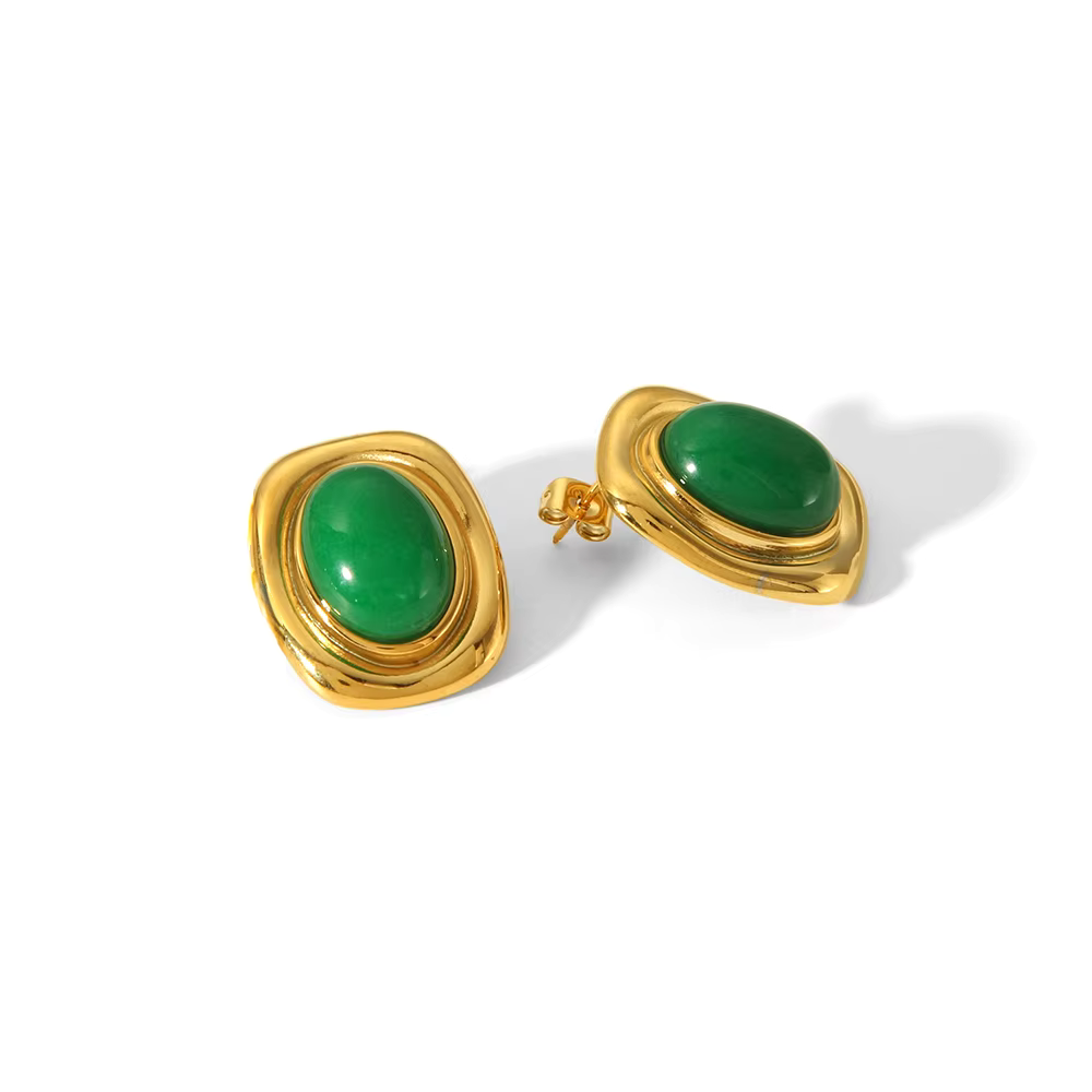 Boucles d’Oreilles en pierre naturelle Œil-de-Tigre plaqué or 18K
