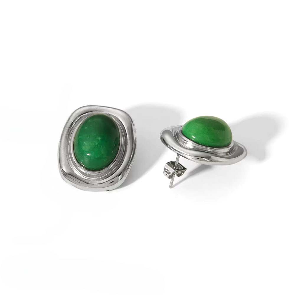 Boucles d’Oreilles en pierre naturelle Œil-de-Tigre plaqué or 18K