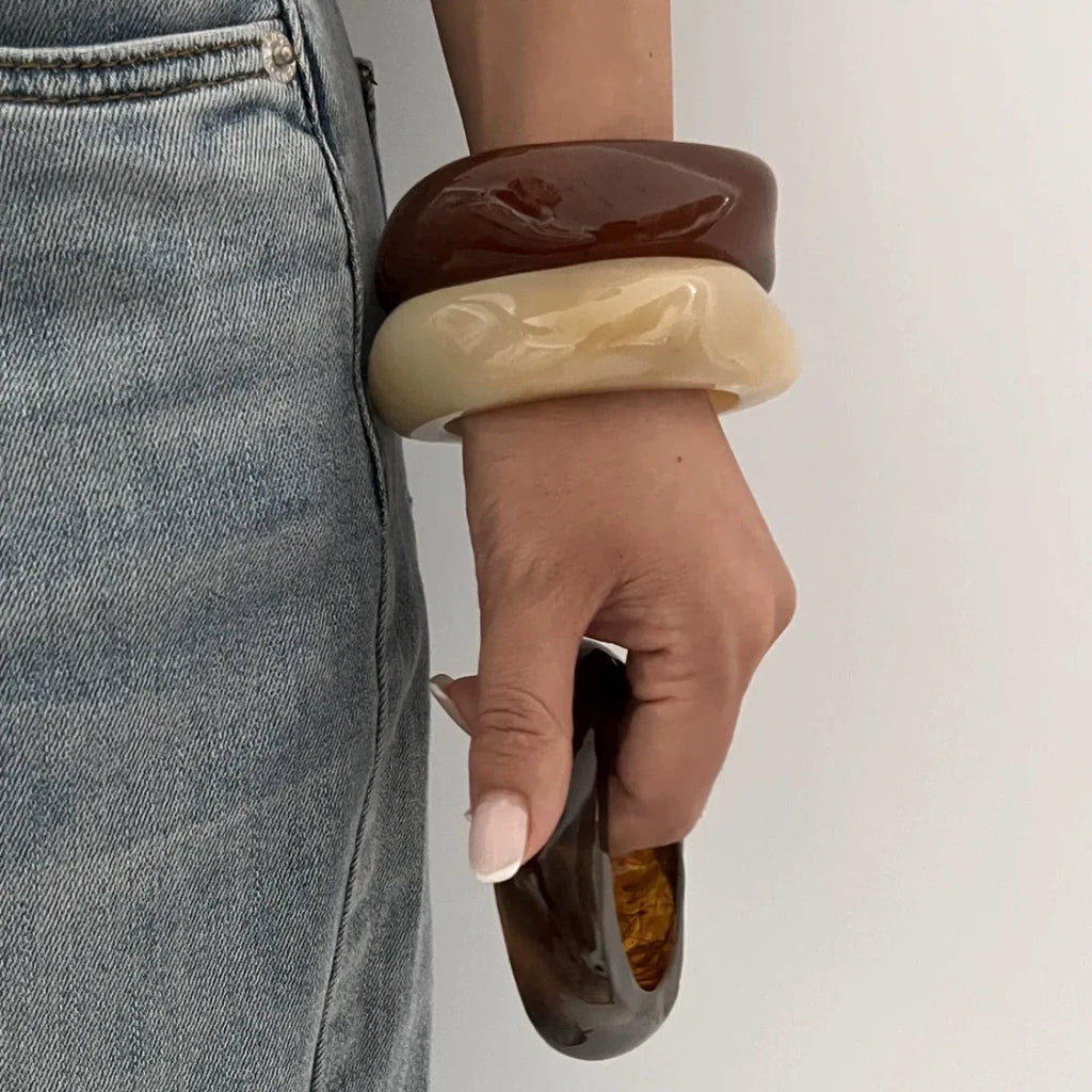 Bracelet Chunky en Résine – Style Bohème Marron Irrégulier