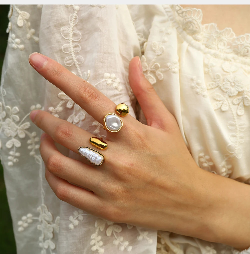 Bague Perle irrégulière, plaqué or 18K