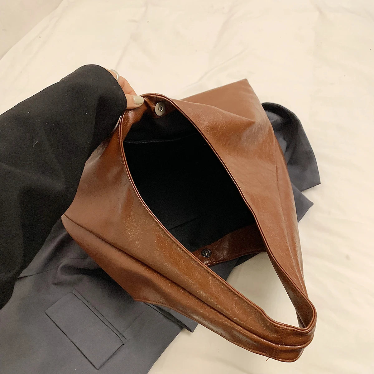 Sac à main effet cuir casual marron / cognac