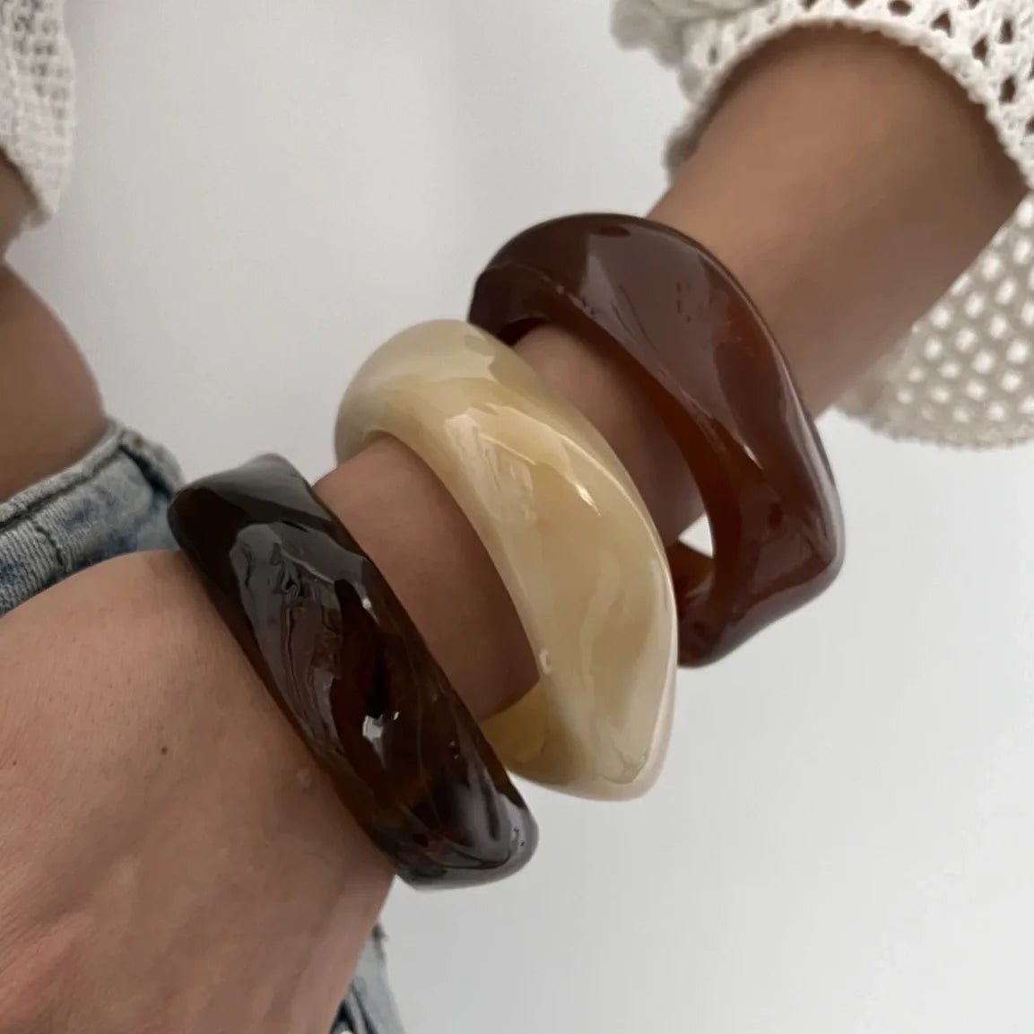 Bracelet Chunky en Résine – Style Bohème Marron Irrégulier