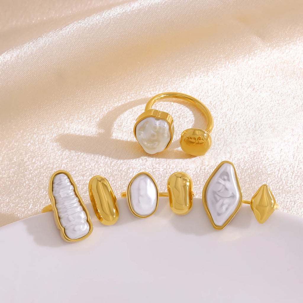 Bague Perle irrégulière, plaqué or 18K