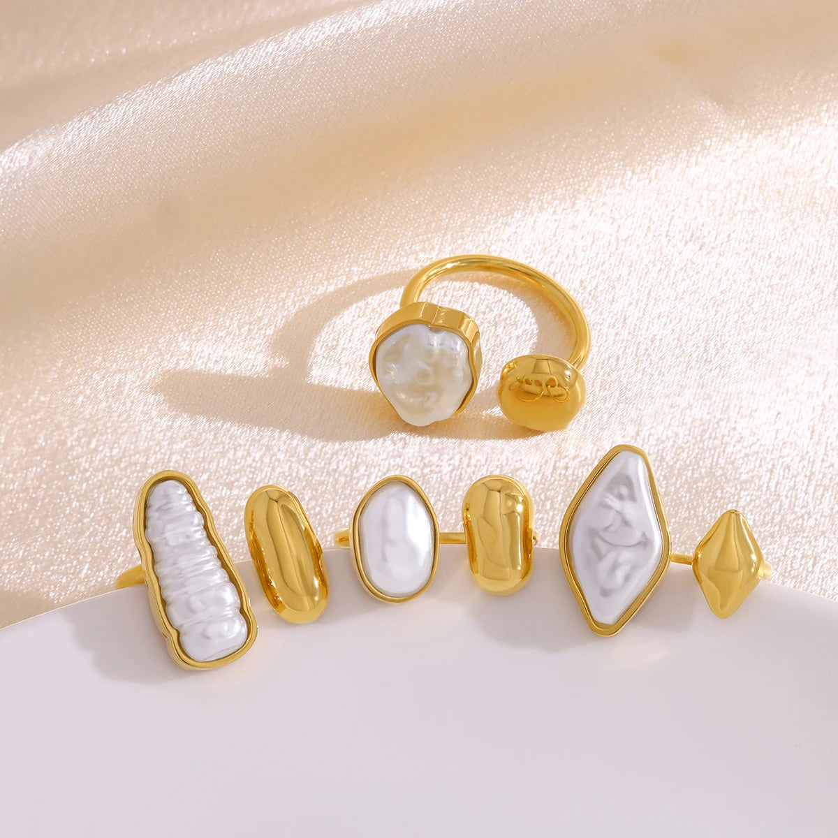 Bague Perle irrégulière, plaqué or 18K