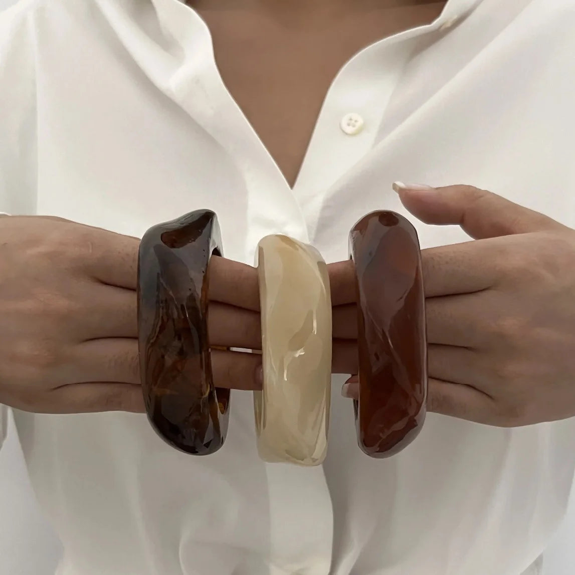 Bracelet Chunky en Résine – Style Bohème Marron Irrégulier