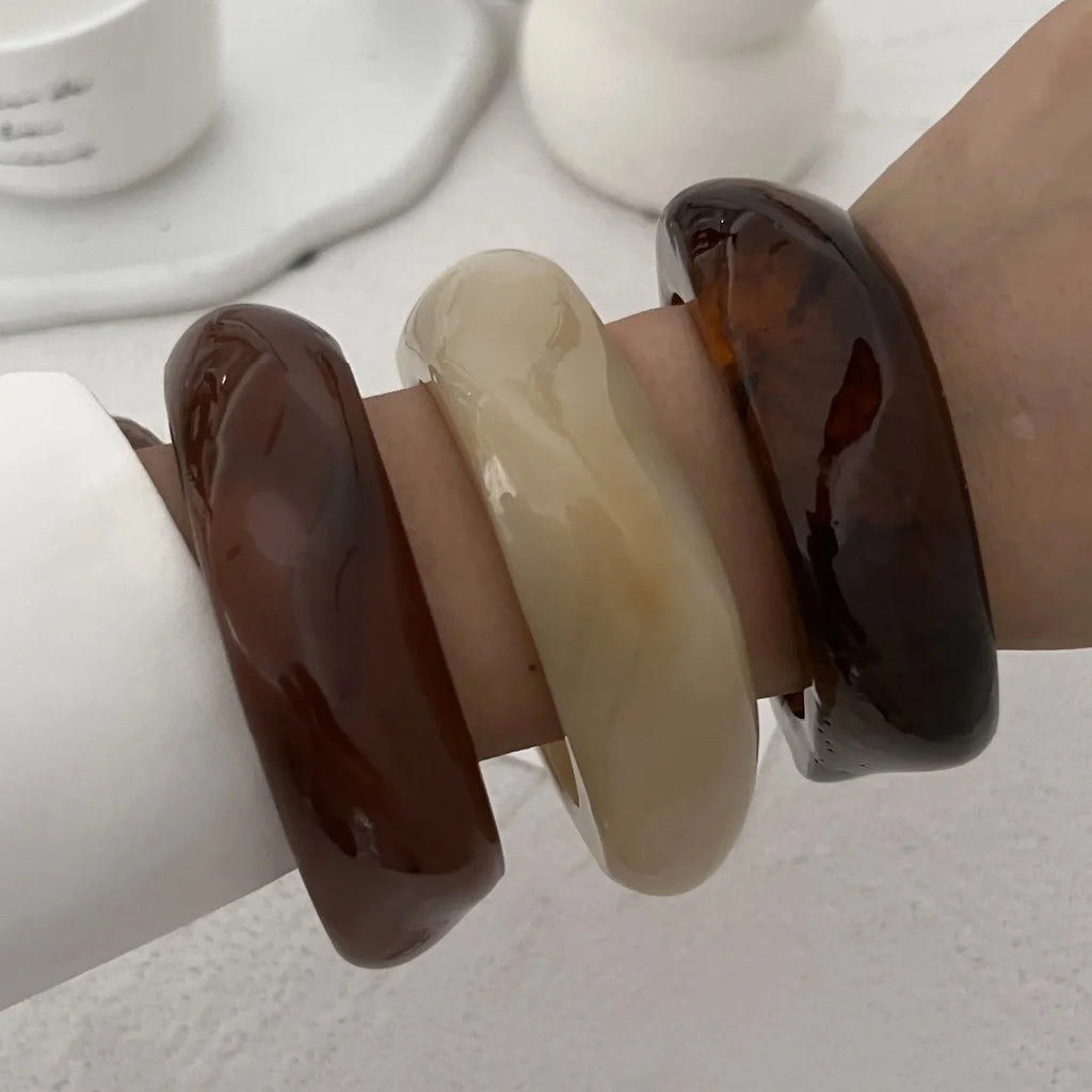 Bracelet Chunky en Résine – Style Bohème Marron Irrégulier