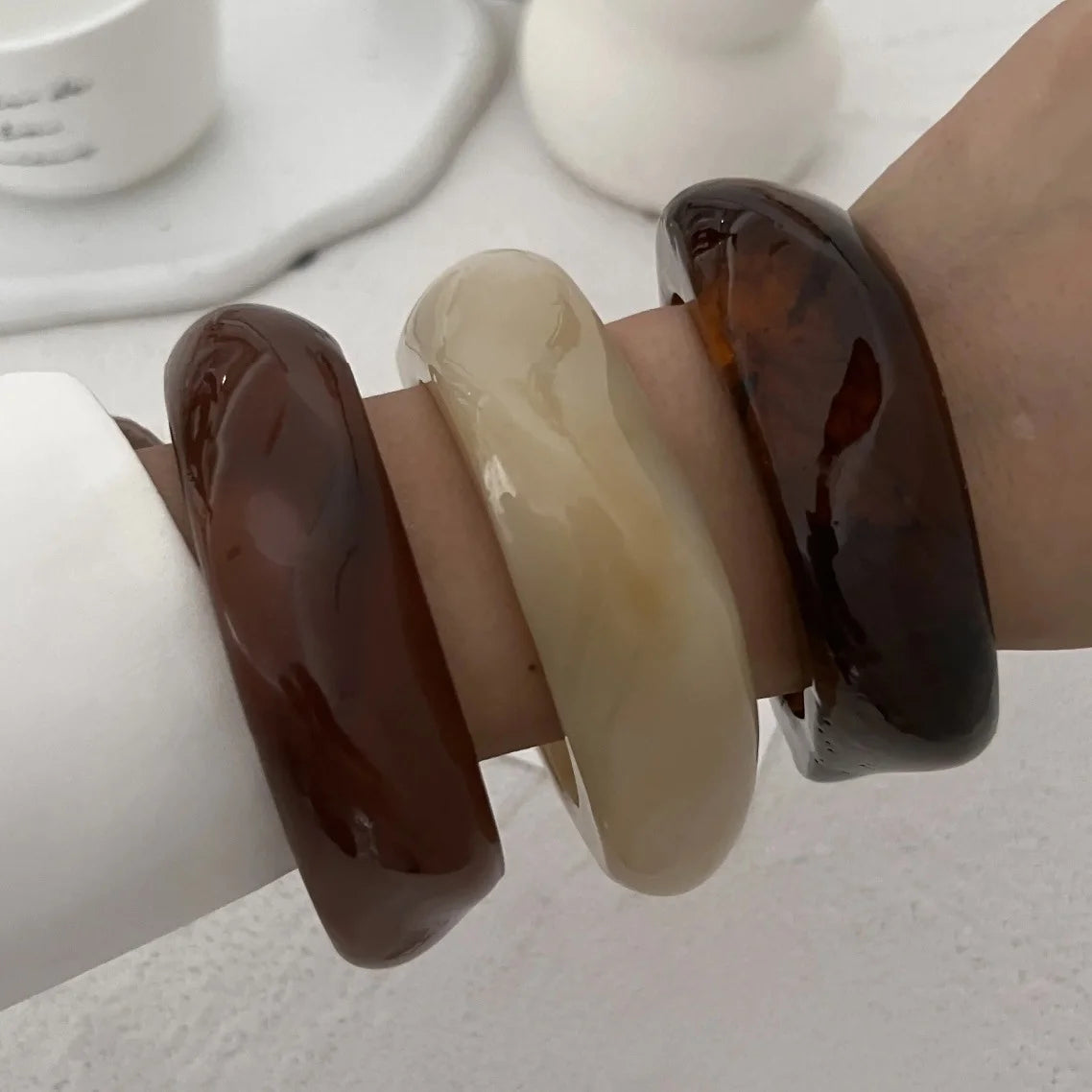 Bracelet Chunky en Résine – Style Bohème Marron Irrégulier