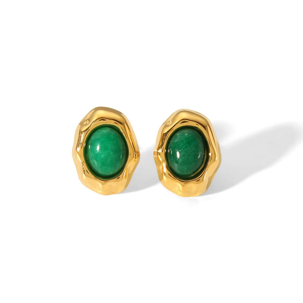Boucles d’Oreilles en pierre naturelle Œil-de-Tigre plaqué or 18K