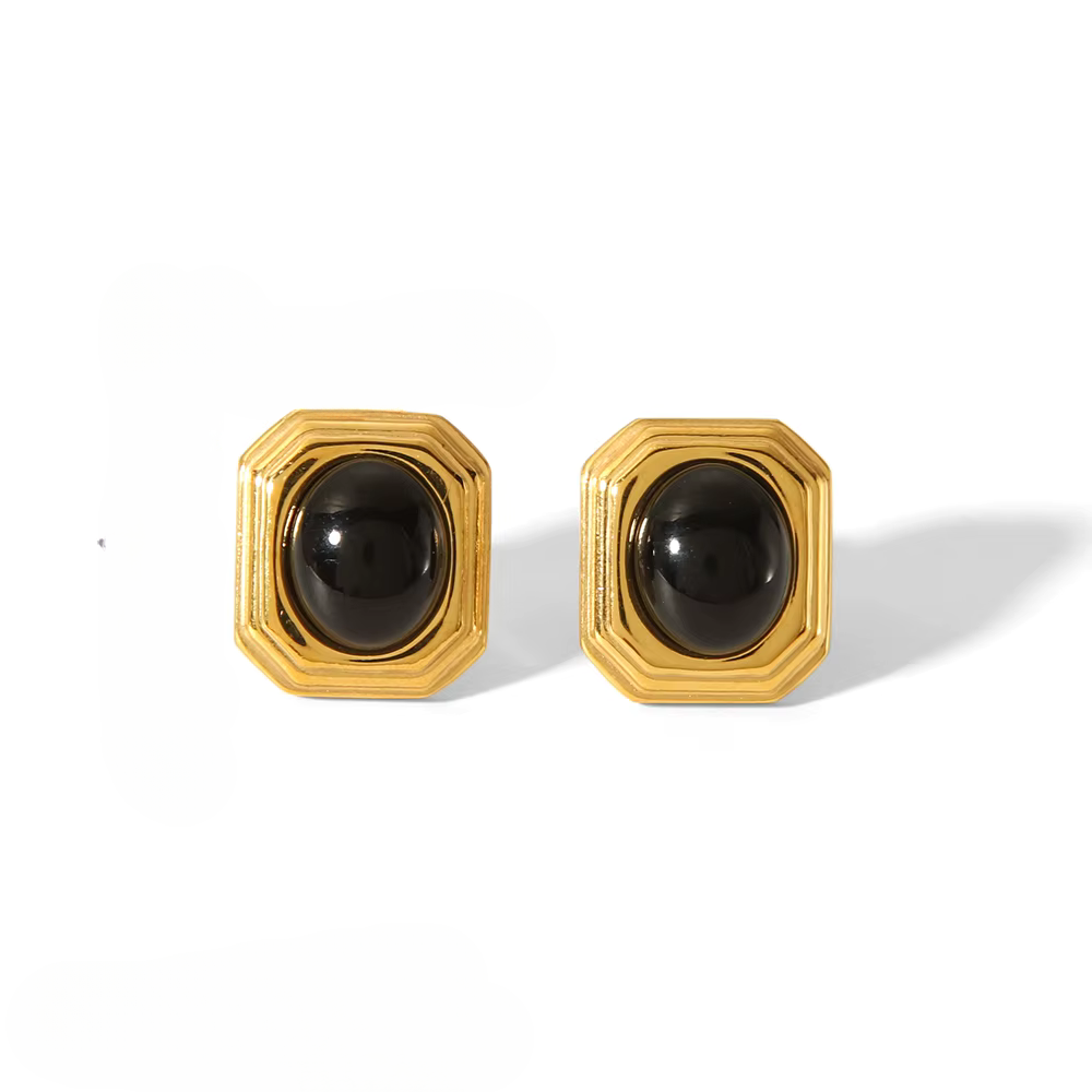 Boucles d’Oreilles en pierre naturelle Œil-de-Tigre plaqué or 18K