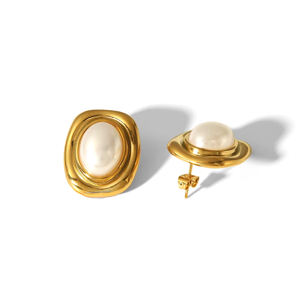 Boucles d’Oreilles en pierre naturelle Œil-de-Tigre plaqué or 18K